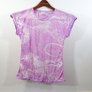 Nike Loose Fit Sheer Burnout Training Top Shirt Pink Size XS Cap Sleeves Graphic